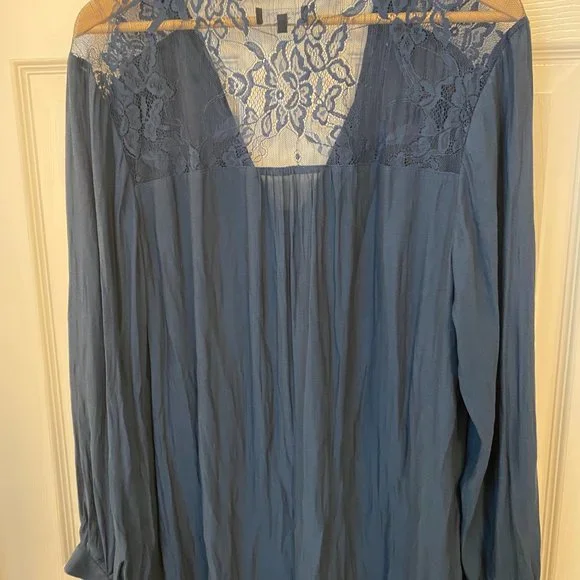 New Look Inspire Long Sleeve Lace Button Up Blouse W/ Pussybow - Blue - US 14 - Picture 3 of 5